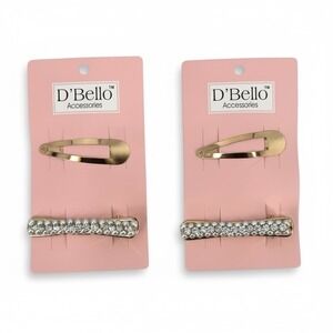 D'Bello Pearl Rhinestone Gold Barrettes Hair Accessories Set Of 2 Packages NEW